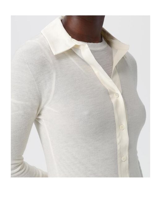 Semicouture White Margaux Collared Button Cardigan