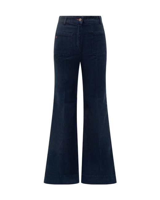 Victoria Beckham Blue High Waist Corduroy Trousers