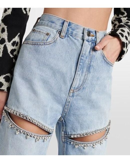 Area Blue Crystal-Embellished Straight Jeans
