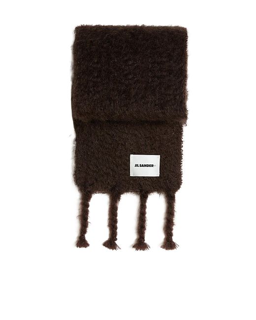 Jil Sander Black Logo Patch Fringe-Detailed Scarf