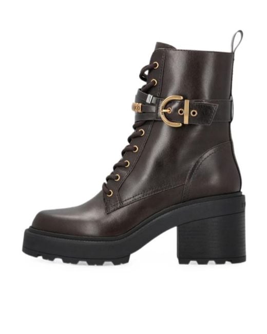 Pinko Black Buckle-Detail Lace-Up Ankle Boots