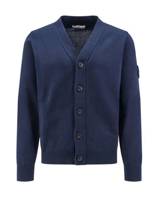 Stone Island Blue V-Neck Button-Up Cardigan for men