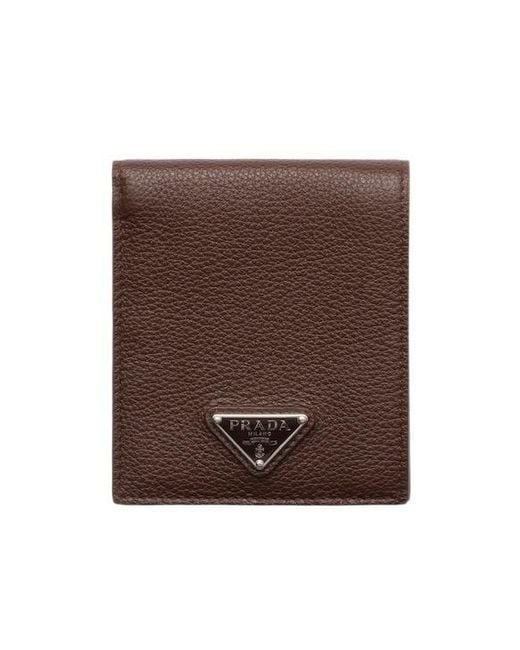 Prada Brown Logo Plaque Bifold Wallet for men
