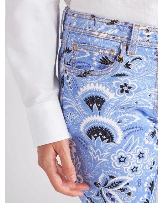 Etro Blue Bandana-Printed Mid-Rise Skinny Jeans