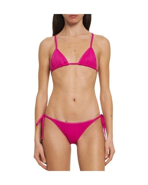 The Attico Pink Triangle Bikini With Side Tie