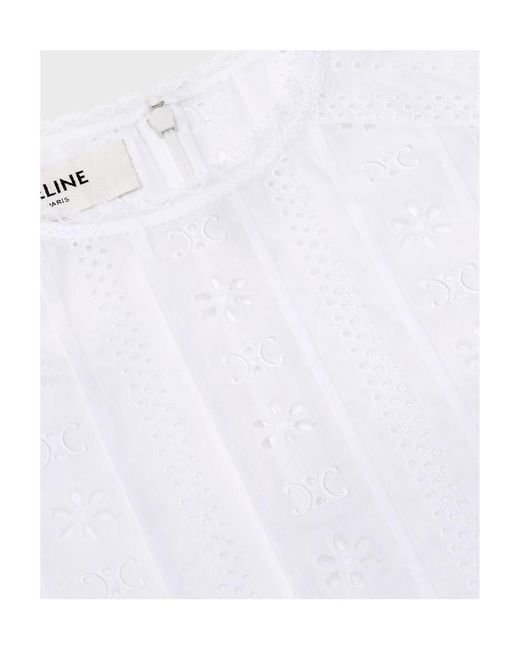 Céline White Embroidered Cotton Muslin Blouse