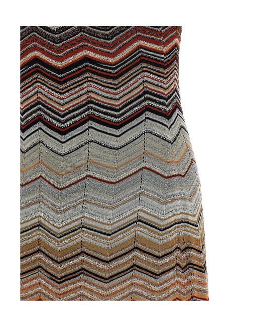 Missoni Natural Chevron Pattern Long One-Shoulder Dress