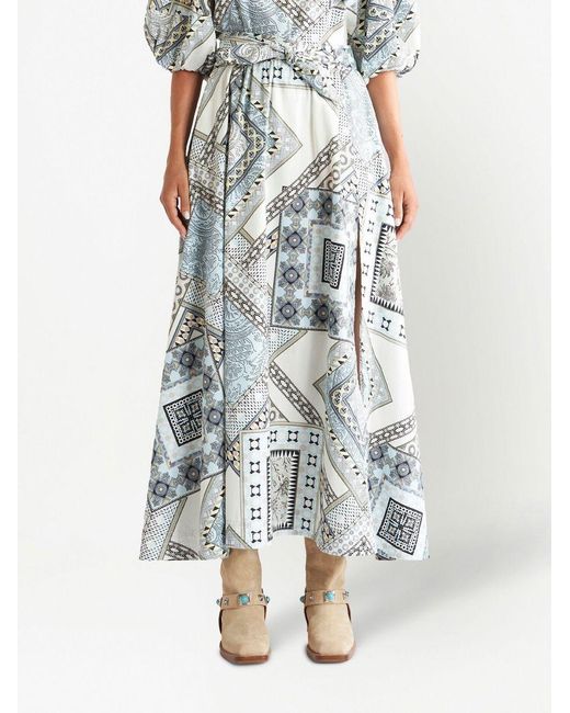 Etro White Geometric Print Cotton Skirt