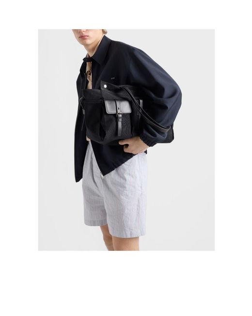 Prada Black Route Canvas And Leather Tote Bag for men