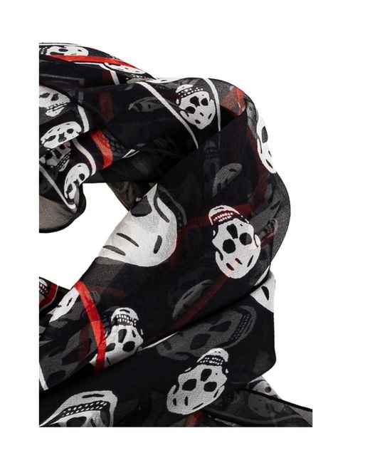 McQueen Black Asymmetrical Skull Scarf