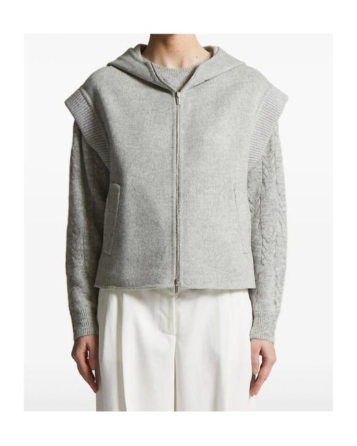 Peserico Gray Hooded Knit Vest
