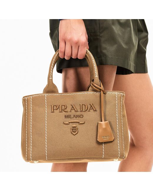 Prada Natural Small Plain Canvas Bag