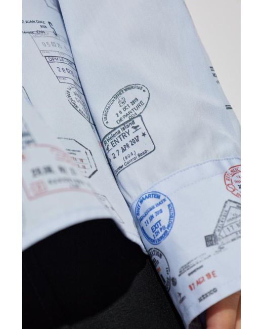 Vetements Blue Passport-Stamp Print Shirt for men