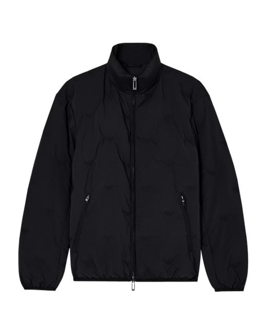 Emporio Armani Blue Inlaid All-Over Micro Eagles Full-Zip Down Jacket for men