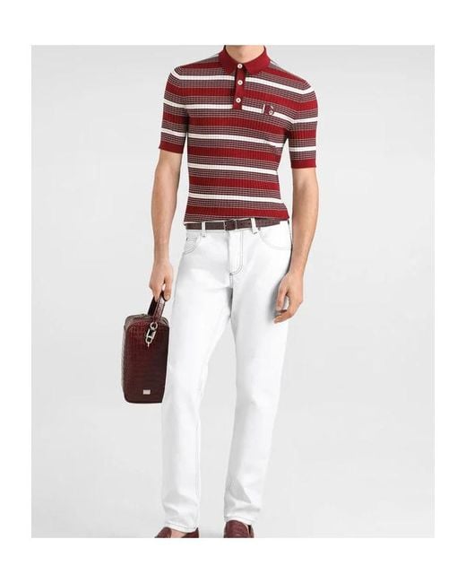 Dolce & Gabbana Red Striped Knit Polo Shirt for men