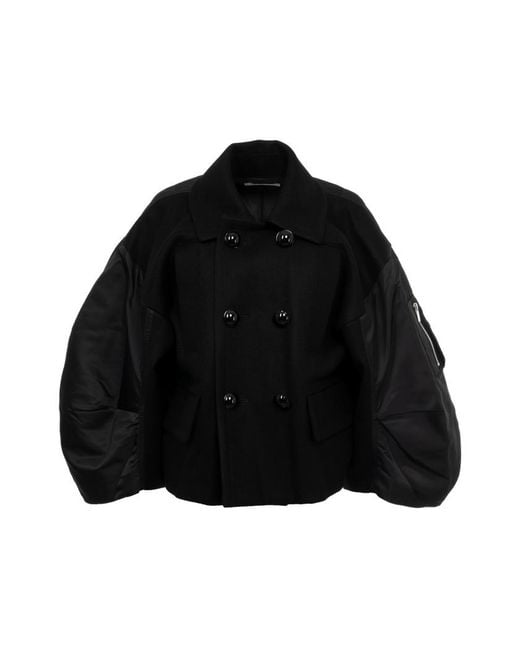 Sacai Black Double-Breasted Cropped Jacket
