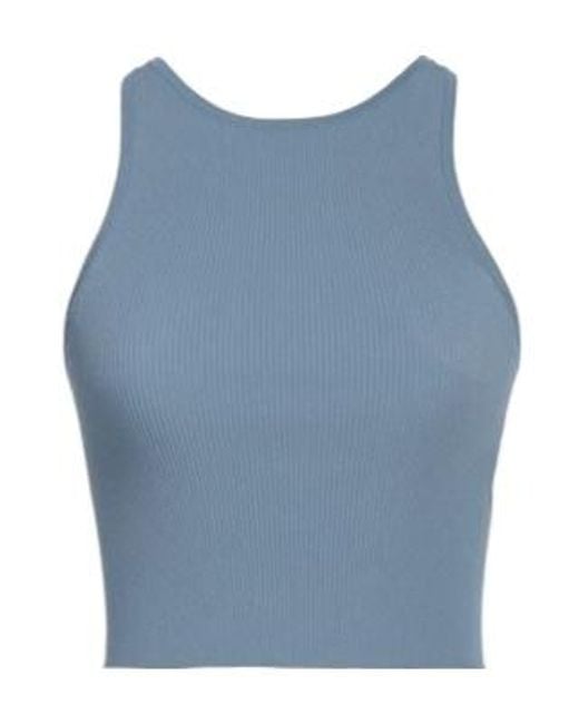 Max Mara Blue Crew-Neck Ribbed Cropped Tank Top