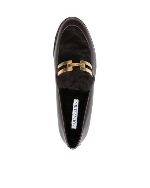 Aquazzura Black Shearling-Trim Loafers