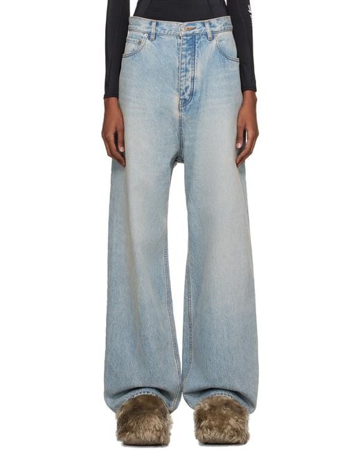 Balenciaga Blue Logo Patch Baggy Jeans for men