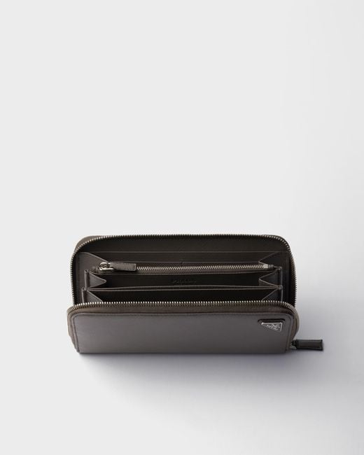 Prada Gray Logo Plaque Zipped Wallet for men