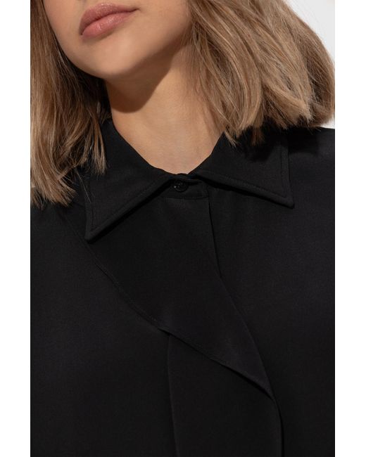Victoria Beckham Blue Asymmetric Ruffle Blouse