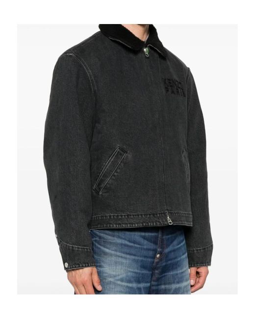 KENZO Black Logo Embroidered Denim Jacket for men