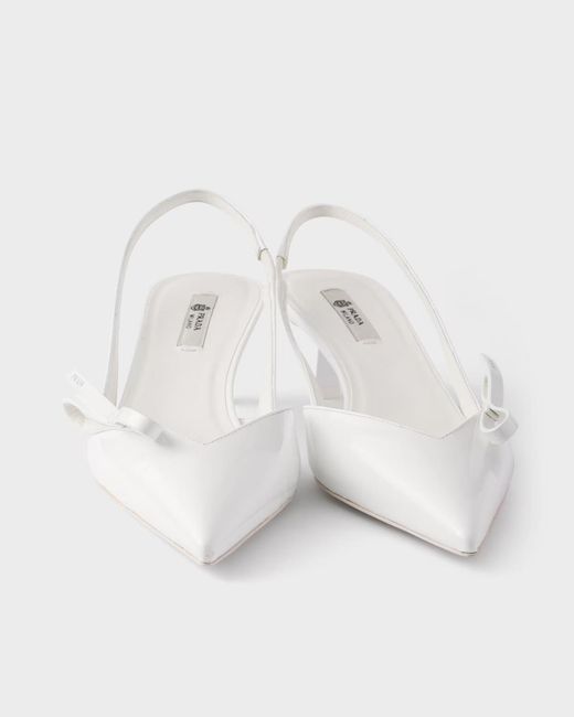Prada White Bow-Detailed Slingback Pumps