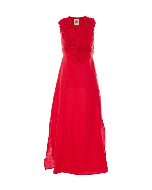 Farm Rio Red 3D Floral Maxi Dress