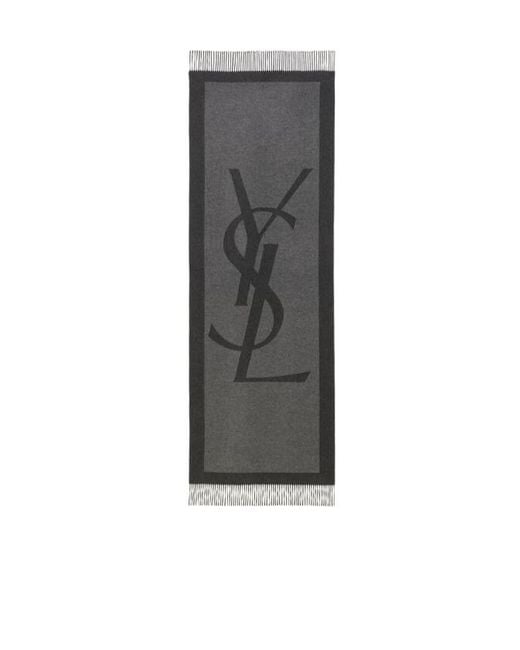 Saint Laurent Gray Cassandre Fringed Edge Scarf for men