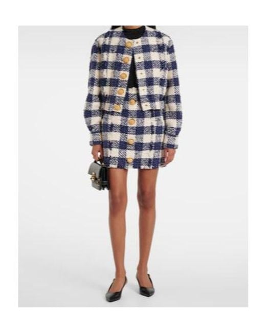 Balmain Blue Checked Tweed Jacket