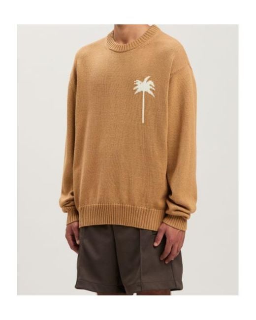 Palm Angels Brown Palm Tree Intarsia Crewneck Knitted Jumper for men