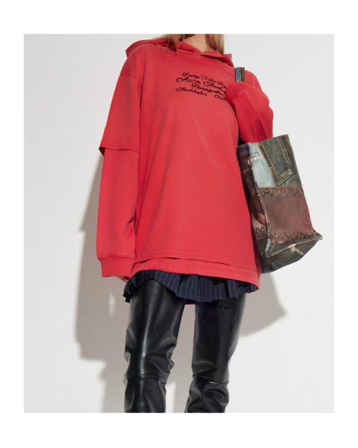 Acne Red Long-Sleeved Hooded Sweatshirt