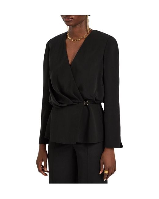 Chloé Black Draped Woven Wrap Blouse