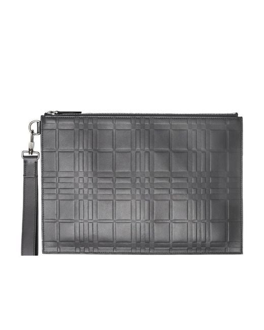 Burberry Gray Embossed Check-Pattern Pouch for men