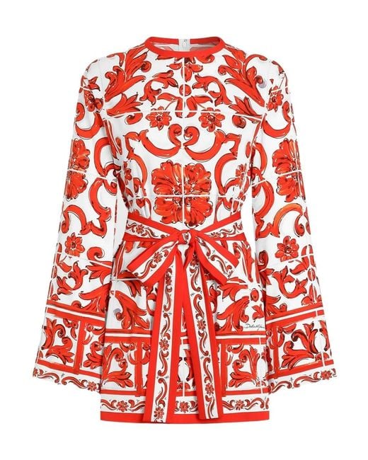 Dolce & Gabbana Red Majolica-Print Charmeuse Shirt