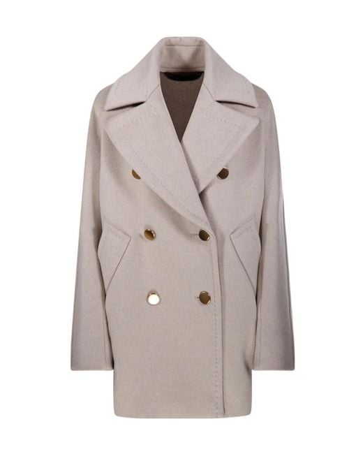 Max Mara Gray Atelier Double-Breasted Long-Sleeved Coat