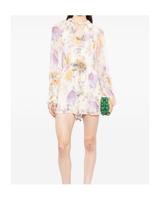 Zimmermann White Luna Ruffled Floral Printed Jumpsuit