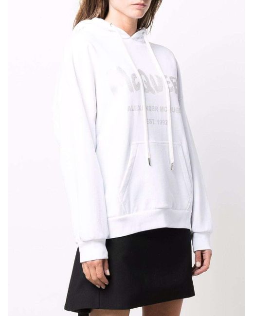 McQueen White Logo Printed Drawstring Hoodie