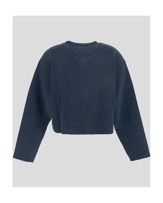 Maison Margiela Blue Glitter-Embellished Logo Sweatshirt