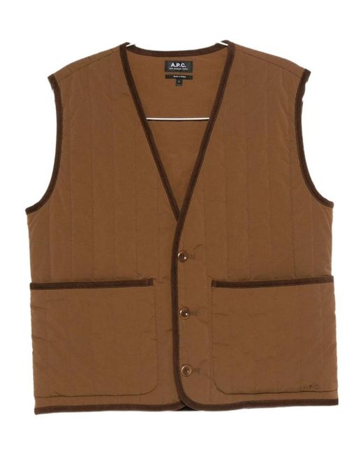 A.P.C. Brown V-Neck Quilted-Pattern Gilet