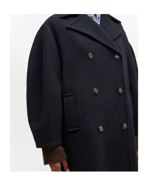 Ganni Blue Double-Breasted Long Coat