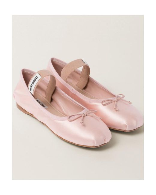 Miu Miu Pink Bow-Detailed Slip-On Satin Ballerina Shoes
