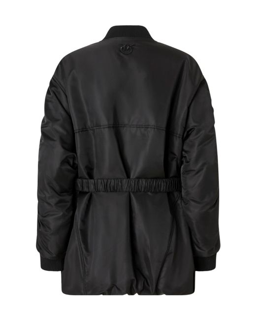 Pinko Black Logo Patch Gathered Sleeve Coat