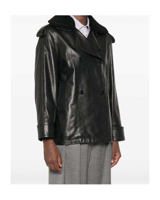 Salvatore Santoro Black Shearling-Collar Double-Breasted Jacket
