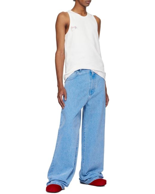 Marni Blue Logo-Patch Straight-Leg Jeans for men