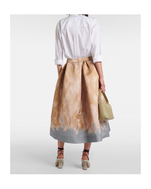 Dries Van Noten Natural Printed High-Rise Midi Skirt