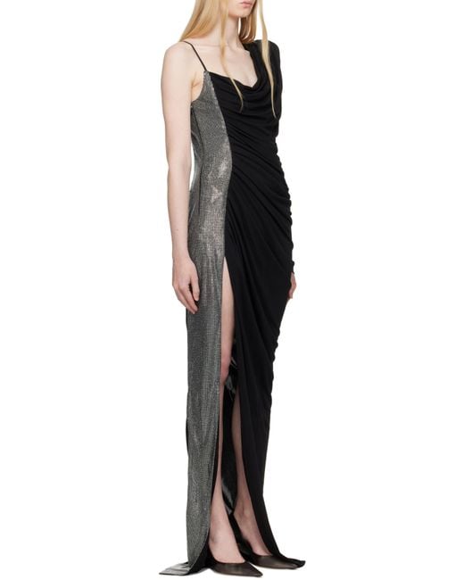 Balmain Black Draped Asymmetrical Two-Material Dress