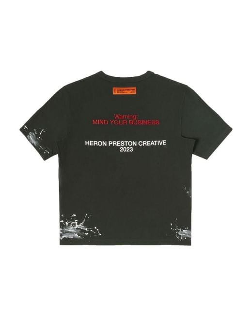 Heron Preston Black Paint Splatter Detailed Crewneck T-Shirt for men
