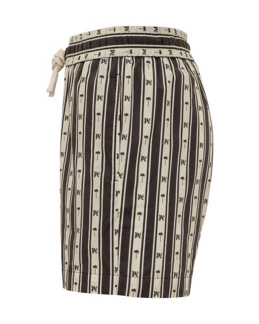 Palm Angels Black Striped Pa Monogram Shorts for men