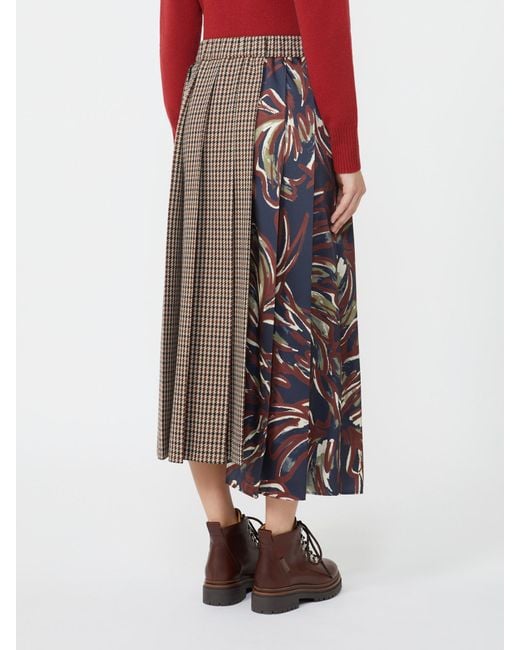 Weekend by Maxmara Brown Houndstooth Wool Pleated Skirt